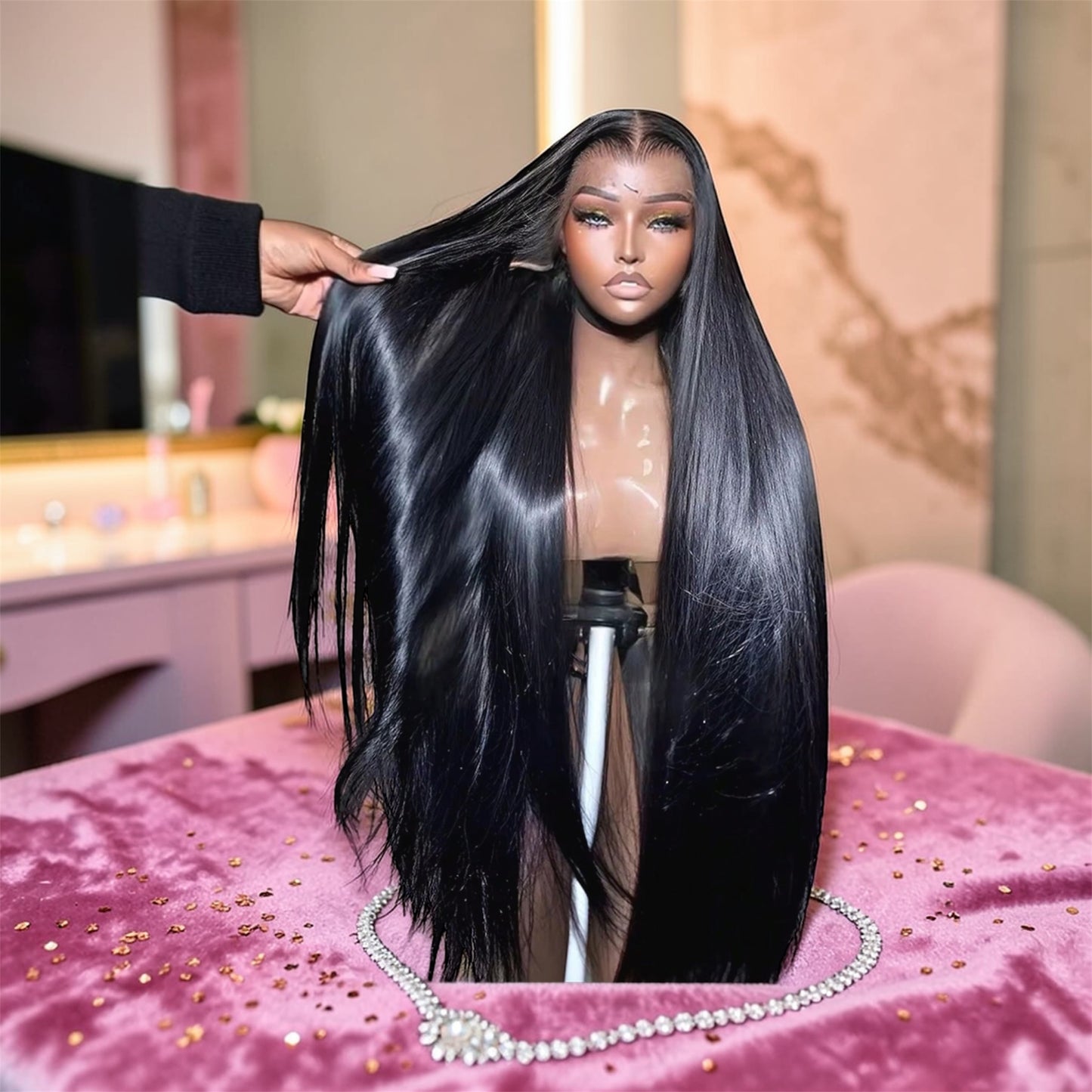 Dollhouse Lux 1B Straight 28” – 200% Density – 13x6 – 100%  Virgin Pre-Plucked Human Hair